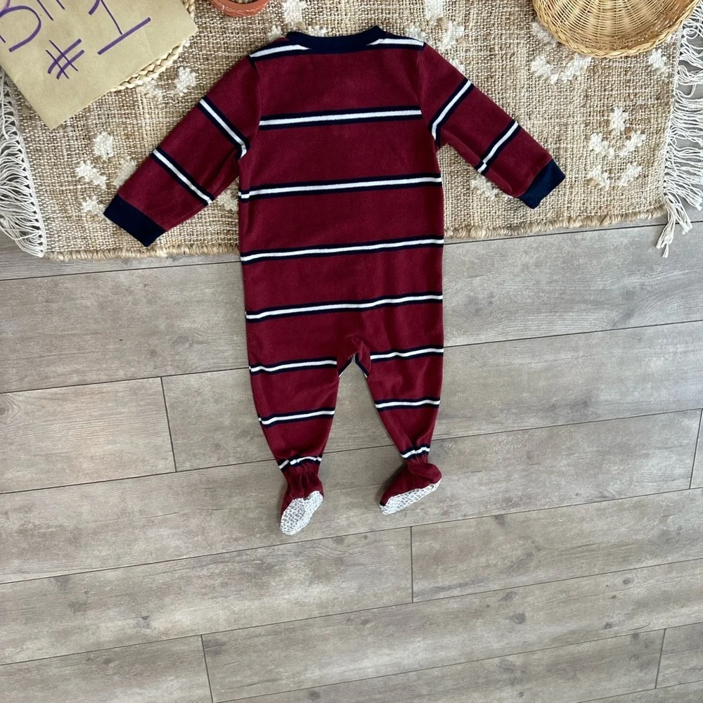Carter's Toddler Boy Zip Footie Pajamas Sleeper Striped Fleece Tow Truck 18 M